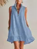 Vestido sin mangas de doble bolsillo con cremallera, cuello en V y falda de línea A con volantes para mujer, nuevo estilo Primavera/Verano de Comercio Exterior Europeo y Americano 2026