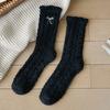 Calcetines de Vellón Coral con Lazo Bordado, Calcetines Gruesos de Media Caña, Calcetines de Mujer, Calcetines de Invierno Cálidos y Peludos para Dormir, Calcetines de Luna