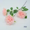 Rosa britânica de 3 cabeças, ramo único, rosa de simulação, flor para mesa de jantar de hotel, flor para mesa de conferência, arranjo de flores, ornamentos de flores decorativas para sala de estar