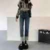 Jeans rectos de pierna de tubo de pera para mujer Primavera y Otoño talla grande chica rellenita adelgazantes retro cintura alta de tubo cortos