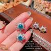 Brincos de floco de neve brilhantes banhados a ouro 18K multicorte zircônia azul-água geométricos brincos de neve
