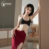 Lingerie Sexy Rosa Vestido Bodycon Tentação Vermelha Alça Sem Costas Corrente Dourada Cintura Uniforme Sexy