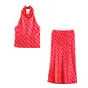 Moda Femenina Verano 2026 Estilo Europeo y Americano Nuevo Top Sexy de Cuello Halter y Falda 7088399