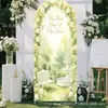 Fondo de bienvenida de boda arqueado con vegetación estilo bosque, Tela de fondo de arco irregular para boda, Tela de fondo para fotos de boda
