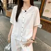 2026 Verano Sudeste Asiático Nueva Camisa Retro de Algodón y Lino Cárdigan Casual de Manga Corta con Botones Superiores Chaqueta de Temperamento