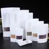 Bolsa Autoportante Auto-sellante de Papel Kraft Blanco Espeso al por Mayor Bolsa de Empaque para Té Aromático, Dátiles, Frutas Secas Bolsa Sellada con Ventana Escarchada