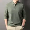 Camisa Polo Multicolor de Algodón Puro Estilo Nuevo Primavera y Otoño Camiseta de Manga Larga con Cuello de Solapa de Negocios Transpirable Casual para Hombre