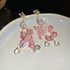 Brincos de Pino Prata Flor de Diamante com Franja Brincos para Férias na Praia Studs Frescos Doces Elegantes Design de Sentido Nicho