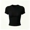 Cuello redondo, corto, ajustado, hombro normal, manga corta, para mujer, alta elasticidad, cintura alta, adelgazante, color liso, prenda interior, top ajustado, top de yoga