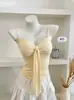 Camisola de Verano 2026 con Lazo, Cinta y Pedrería para Mujer, Corte Ajustado con Copas, Top Adelgazante para Chicas Atrevidas