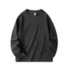Camiseta de Manga Larga para Hombre de Algodón Peinado Puro de Xinjiang de Peso Pesado para Otoño, Color Sólido, Cuello Redondo, Ajuste Holgado, Capa Base de Una Pieza, Dropshipping
