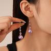 Brincos Gancho de Orelha Geométricos com Pérola Sintética Violeta e Diamante, Estilo Vintage Europeu e Americano, Simples, Nicho, Elegante, de Alta Qualidade para Mulheres