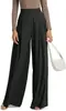 Calça longa feminina Amazon transfronteiriça, cor sólida, plissada, perna ultralarga, fluida, leve, cintura alta, com bolsos, casual