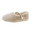 Sapatos rasos e fofos estilo coreano para mulheres, nova coleção outono/inverno 2026, forrados com fleece para aquecimento, bico baixo, Mary Jane de tira única, sapatos de algodão