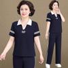 Conjunto de Roupa Esportiva para Mãe Feminino Verão 2025 Novo Meia-Idade e Idosos Verão Manga Curta Camiseta Casual Tamanho Grande Top