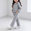 Conjunto Informal Nuevo para Niñas Estilo Coreano Sudadera con Capucha y Cremallera Manga Larga Pantalones Largos Ligeramente Acampanados Conjunto de Dos Piezas Otoño/Invierno