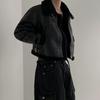 MYQ abrigo de algodón y pelo para hombre, invierno, estilo coreano, holgado, gamuza, cachemira, chaqueta de cuero para motocicleta