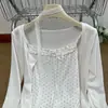 Hermoso conjunto de ropa estilo japonés Ruoxin, cárdigan de punto de encaje puro y seductor, conjunto de dos piezas de moda para mujer con camisola de lunares y manga larga