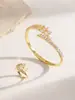 Conjunto de Pulsera y Anillo de Lujo Ligero Estilo Ins de Cobre Microincrustado con Circonita y Diamante Completo, Pulsera de Cielo Estrellado de Moda Joyería al por Mayor