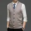 Colete Tricotado Masculino Gola V Engrossado Cor Lisa Bolso Outono Inverno Novo Casual Quente Cardigan Manto Masculino