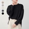 Suéter japonés y coreano nuevo de 5 colores simple de manga linterna para mujer con hebilla de perla top holgado
