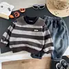 Conjunto de Primavera y Otoño para Niños 2026 Nuevo Estilo Sudadera de Rayas Anchas con Cuello Solapa para Niños Conjunto de Dos Piezas Moda Casual de Primavera y Otoño para Bebé