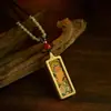 Colar Tanka de Aço Titânio de Xizang Pingente Tanka Pintado à Mão por Mulheres Mini Gabu Zakilam Deus Amarelo da Riqueza