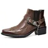Botas Cortas para Hombre Nuevas 2021 Moda Elegantes Hebilla de Cinturón Tacón Grueso Punta Fina 38-48 Botas de Hombre