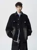 Chaqueta de mezclilla retro americana desgastada genial para hombre, chaqueta de trabajo casual versátil de ajuste holgado de moda para primavera y otoño con cuello de solapa
