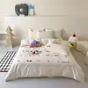 Estilo Ins Lindo Algodón Lavado Ropa de Cama de Algodón Toalla de Algodón Funda de Edredón Bordada Nueva Sábana de Cama Juego de Cuatro Piezas 4