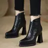 Botines de Tobillo de Tacón Alto con Plataforma Impermeables de Punta Aguda Estilo Retro para Mujer Piel Suave 2026 Otoño/Invierno Nuevos Suela Gruesa Tacón Grueso Botas de Moda Cómodos de Usar