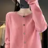 Cárdigan de punto de lana 100% de alta gama listo para usar para mujer, nueva chaqueta holgada de otoño e invierno, suéter moderno versátil y cómodo