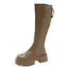 Botas de Cuero Versátiles para Mujer Estilo Coreano Botas Altas hasta la Rodilla de Caña Larga Moda para Mujer Adelgazantes de Caña Recta Tacón No Grueso Botas de Motocicleta de Otoño 2026