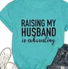 Amazon CRIANDO A MI MARIDO estampado simple camiseta de manga corta para mujer de comercio exterior que combina con todo al por mayor