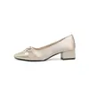 Zapatos de mujer estilo francés con lazo, tacón grueso, boca poco profunda, nuevos de verano 2026, versátiles, adelgazantes, elegantes, tacones altos