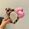 Diadema de Felpa con Estampado de Leopardo Rosa y Moño de Gatito para Mujer, Diadema Linda Versátil para Lavarse la Cara, Pasador, Tocado de Corona Alta
