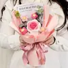 Flor de Hilo Terminada Hecha a Mano Tejida Ramo de Regalo Festivo, Flor Tejida de Tulipán Rosa, Recuerdo, Flor Artificial Falsa