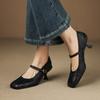Zapatos Mary Jane de Tacón Alto de Piel de Oveja de Primera Capa Estilo Francés Atmosféricos 2025 Otoño Tacón Delgado Punta Cuadrada Piel Genuina de una Sola Correa para Mujer