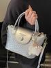 Bolsa balde portátil de alta qualidade estilo coreano casual para o dia a dia, mais vendida na primavera, padrão tecido, contraste de cores, combina com tudo, bolsa transversal para mulheres