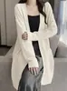 2025 Novo Cardigã de Tricô Solto de Comprimento Médio para Outono e Inverno Estilo Preguiçoso Jaqueta Top Moda Versátil Casual Roupa Externa
