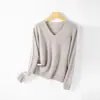 Suéter de Tricô Gola V 30% Lã Cashmere para Mulheres, Outono e Inverno, Macio e Amigo da Pele, Estilo Elegante para o Dia a Dia, Roupa de Baixo para Outono e Inverno