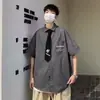 Camisa Casual Masculina Juvenil Estilo Japonês Tamanho Grande Jaqueta de Manga Curta Versão Solta Flores Bordadas Gola Top Feminino