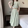 Fat Sister 2025 Verão Novo Design de Costura Senso de Moda Cinto Moda Vestido Falso Duas Peças Cor Contrastante Simples Slim Fit