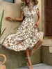 En Stock Comercio Exterior Transfronterizo 2025 Primavera/Verano/Otoño Nuevo Casual Estilo Europeo y Americano Estampado Floral Manga de Mariposa Volante Vestido