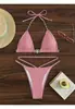 Traje de baño europeo y americano de escote en V profundo con abertura Nuevo bikini de alta gama Push-up Espalda descubierta Correa de cadena Traje de baño Pura Deseo Mujer