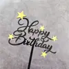 Estrela de cinco pontas preto dourado platina acrílico plug-in para bolo Feliz Aniversário Festa decoração de bolo cartão