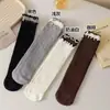 Meias de princesa para outono e inverno com blocos de cor de renda, meias empilhadas infantis com babados de bolo de camada dupla, meias infantis de cano médio