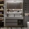 Juego de Gabinete de Baño de Madera Maciza Integrado con Roca, Lavabo Minimalista Moderno, Espejo de Lavabo, Lavabo de Tocador de Baño