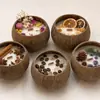 Tigela de coco com grãos de café e flores secas estilo Ins, vela aromática sem fumaça, cera de soja, presente com fragrância de nicho, vela artesanal
