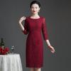 Fábrica direta 2023 verão novo vinho vermelho sete mangas renda vestido moda estilo estrangeiro jovem mãe